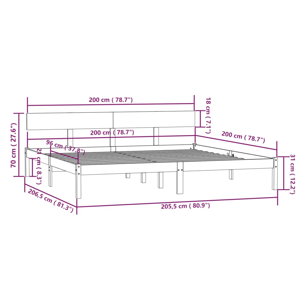 vidaXL Estrutura de cama sem colchão 200x200 cm madeira maciça