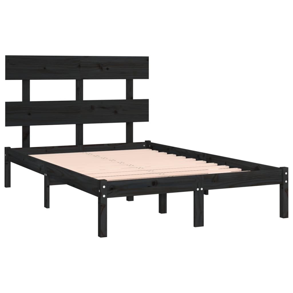 vidaXL Estrutura de cama casal 135x190 cm madeira maciça preto