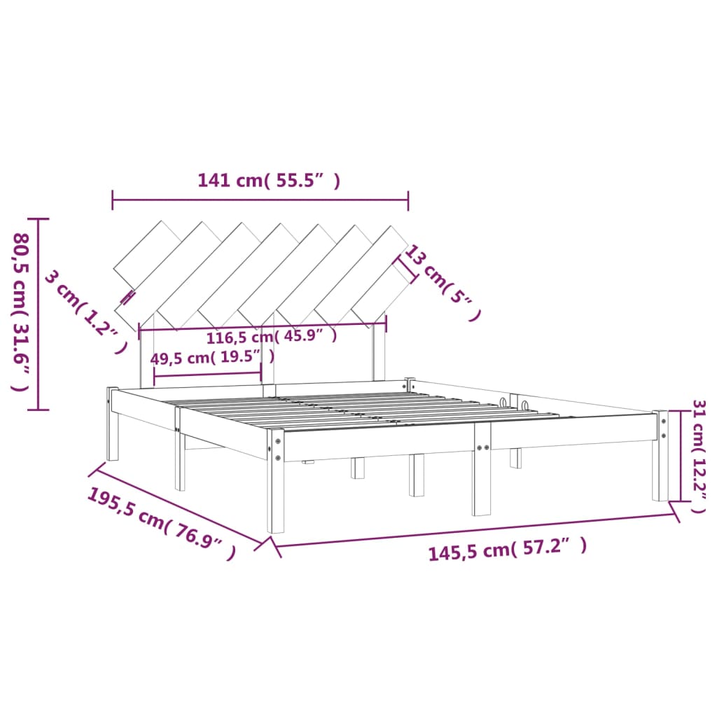 vidaXL Estrutura de cama 140x190 cm madeira maciça preto