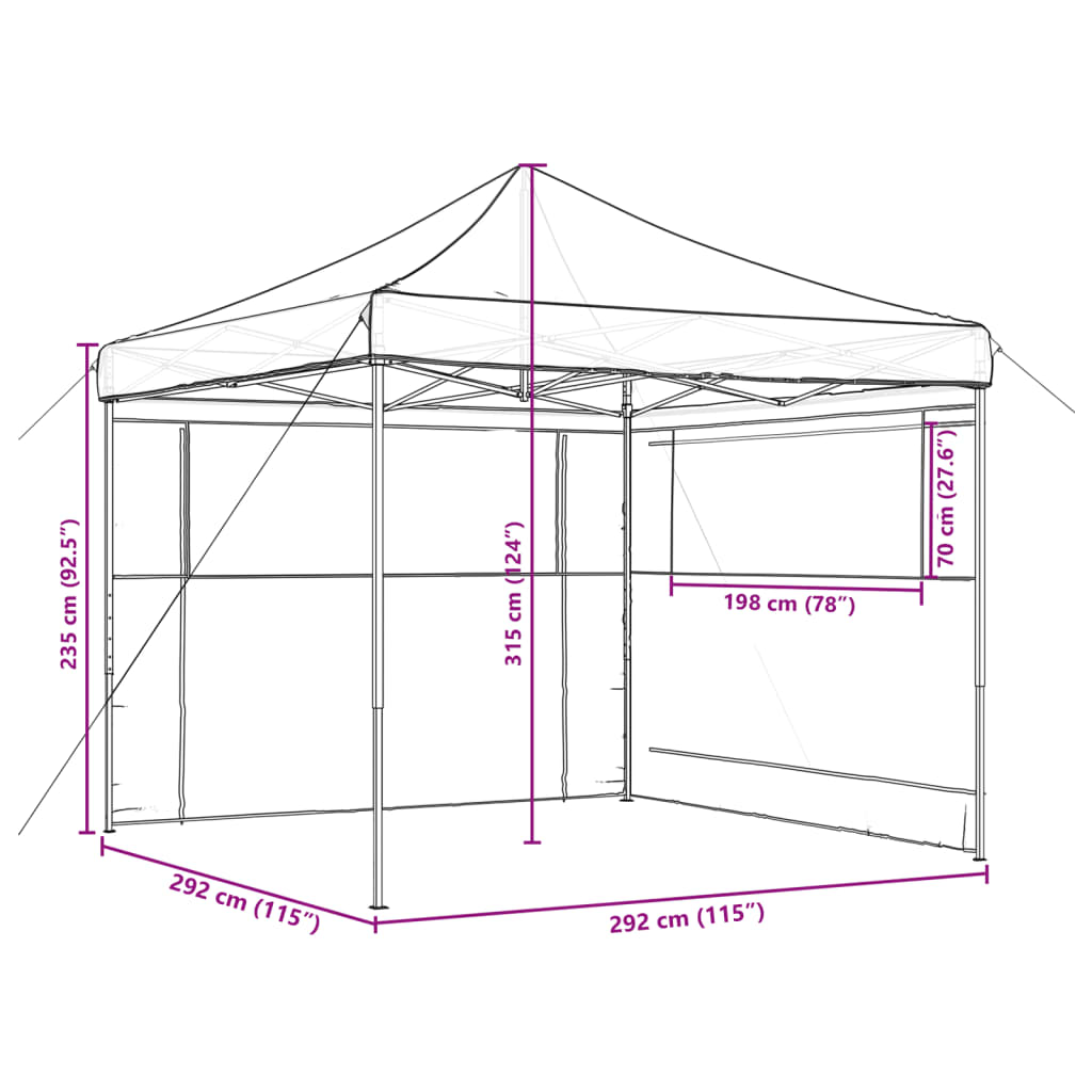 vidaXL Tenda p/ festas pop-up dobrável com 2 paredes laterais preto