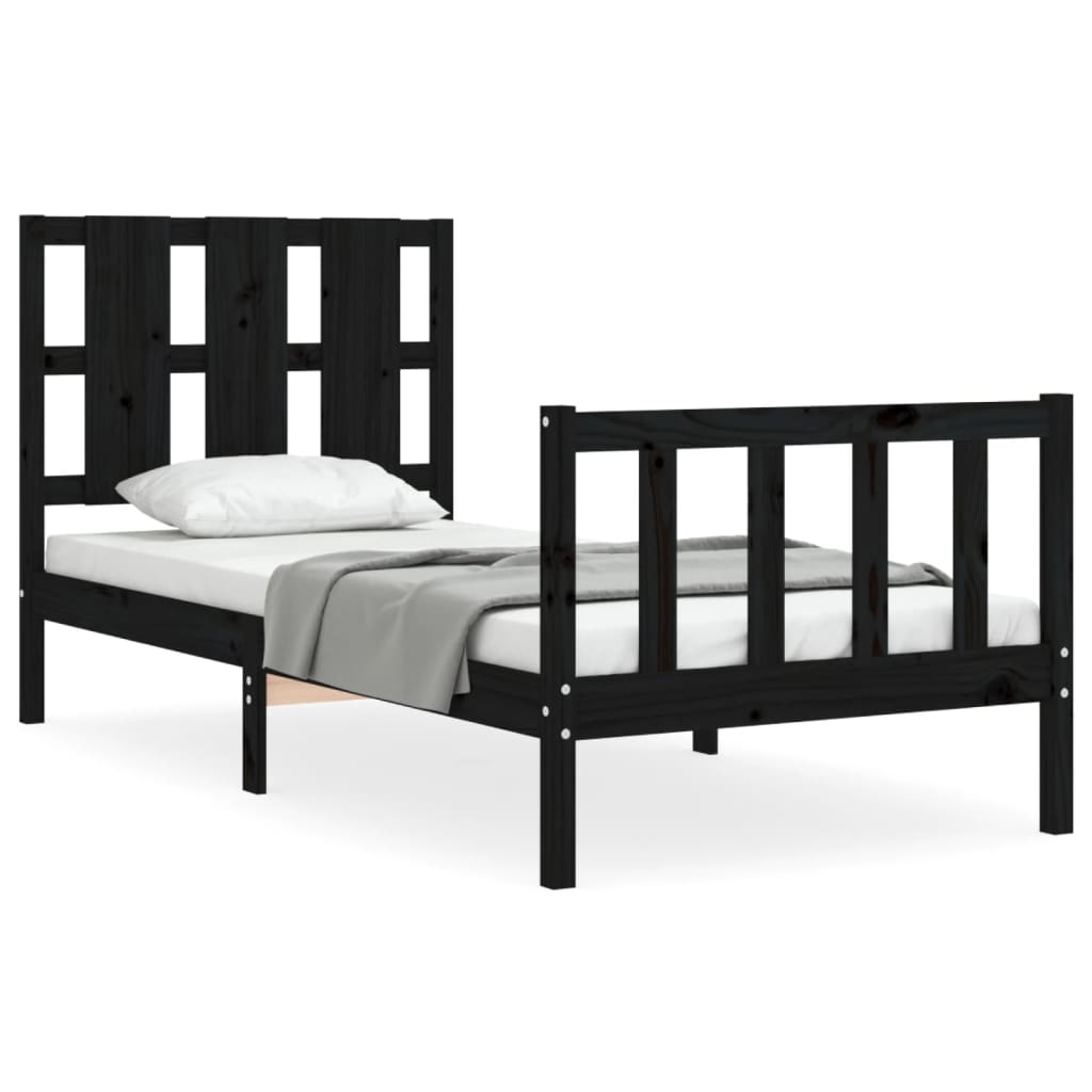 vidaXL Estrutura de cama com cabeceira 100x200 cm madeira maciça preto