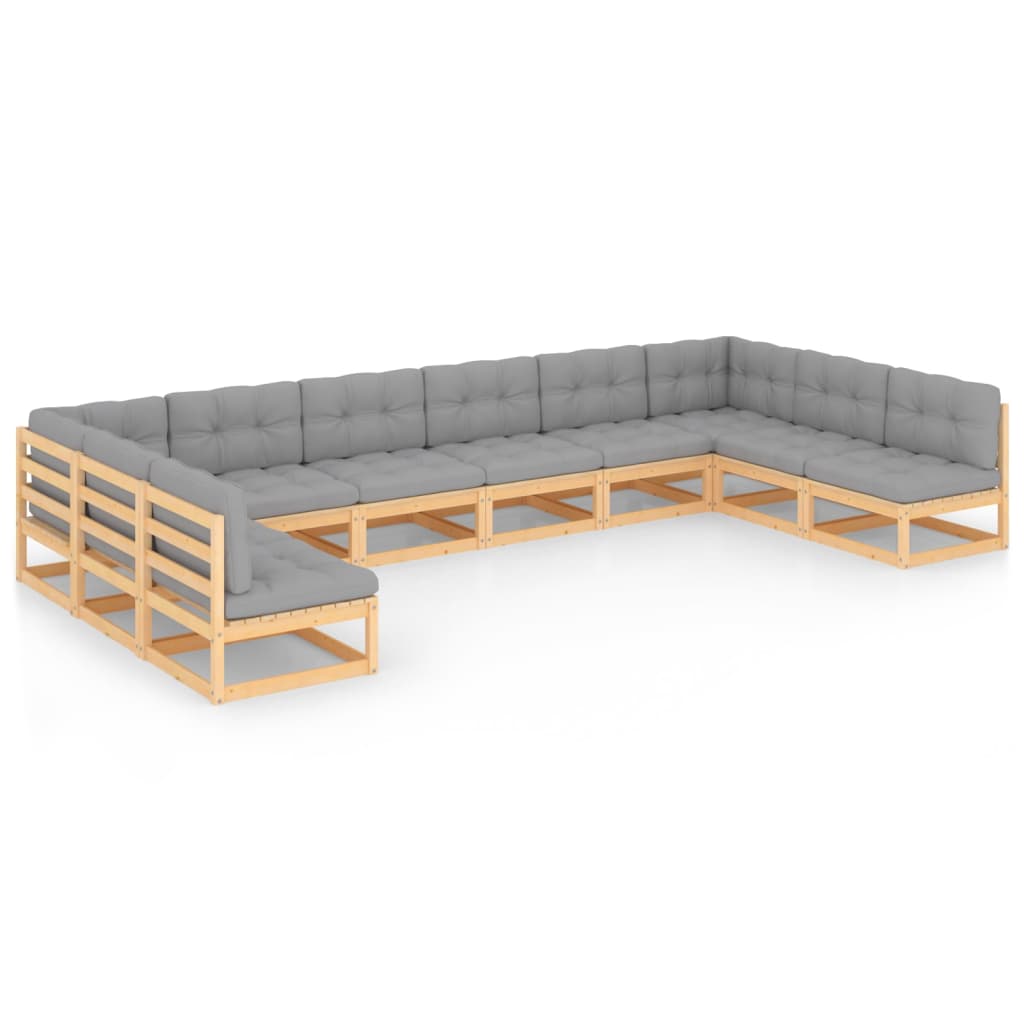 vidaXL 10 pcs conjunto lounge de jardim c/ almofadões pinho maciço