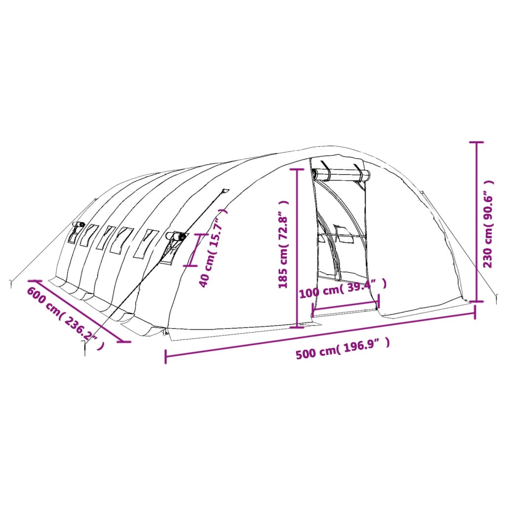 vidaXL Estufa com estrutura de aço 30 m² 6x5x2,3 m verde