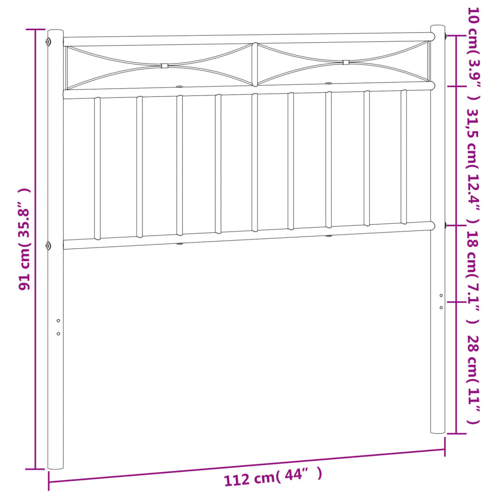 vidaXL Cabeceira de cama 107 cm metal preto