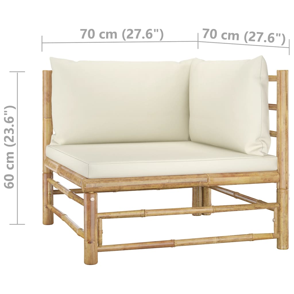 vidaXL 6 pcs conj. lounge p/ jardim em bambu c/ almofadões branco nata