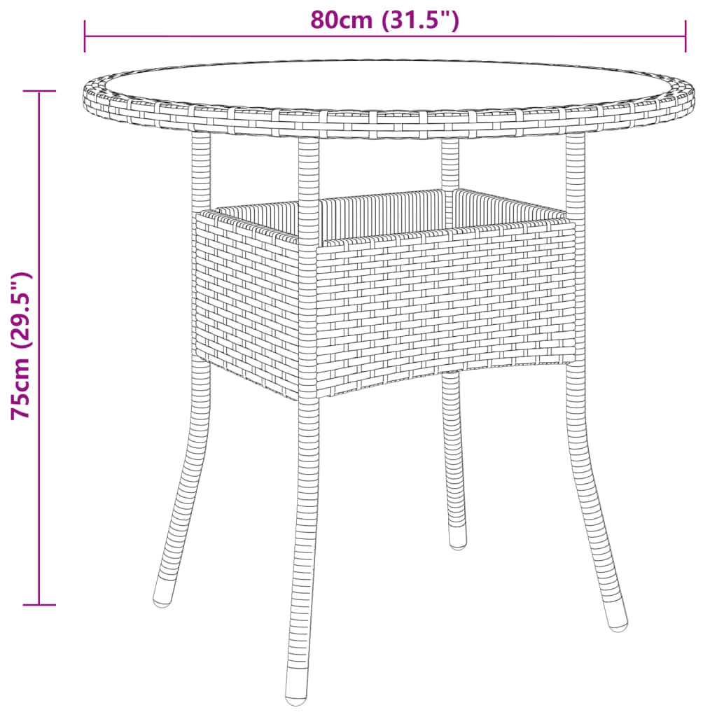 vidaXL 3 pcs conjunto de bistrô para jardim vime PE preto