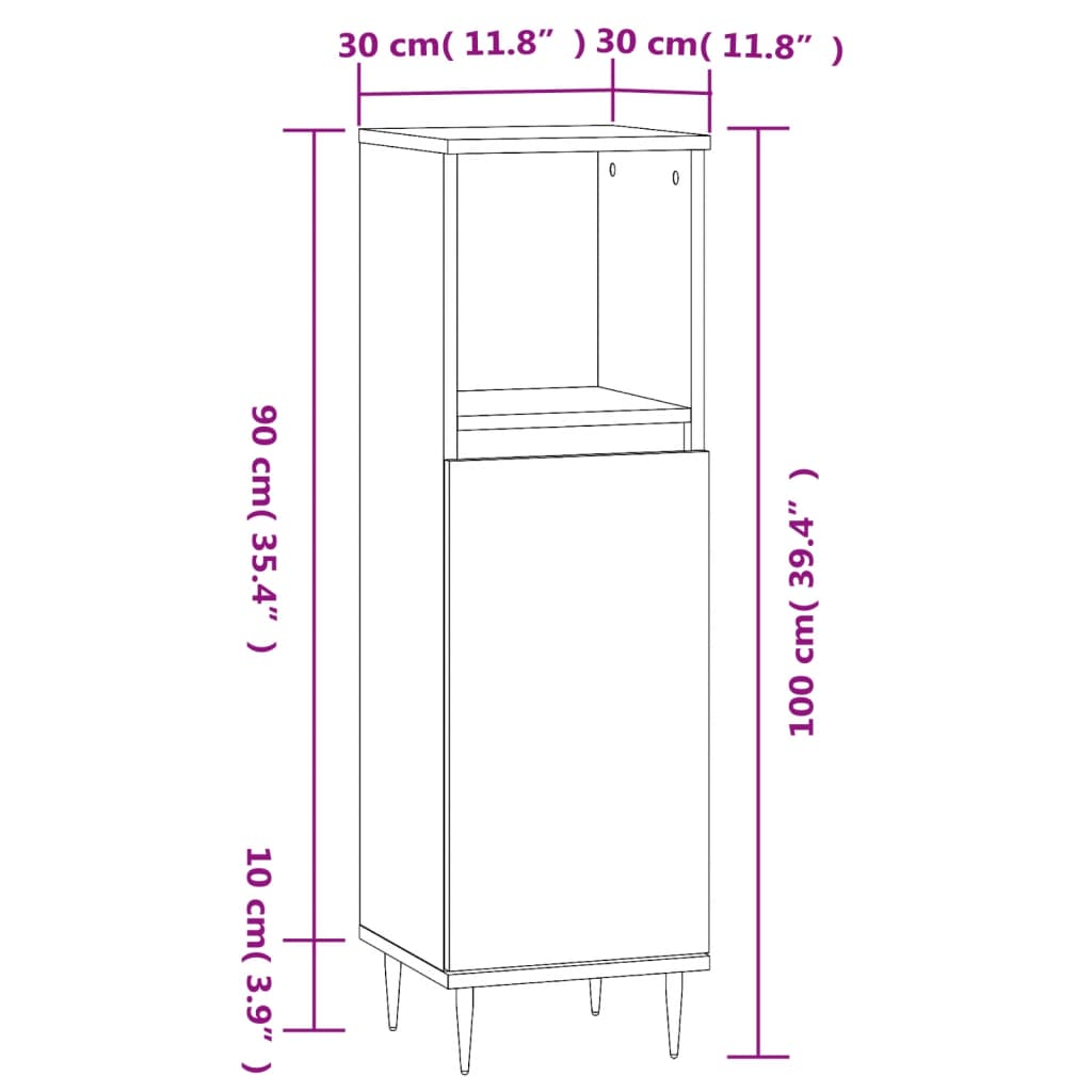 vidaXL Armário WC 30x30x100 cm derivados de madeira branco brilhante