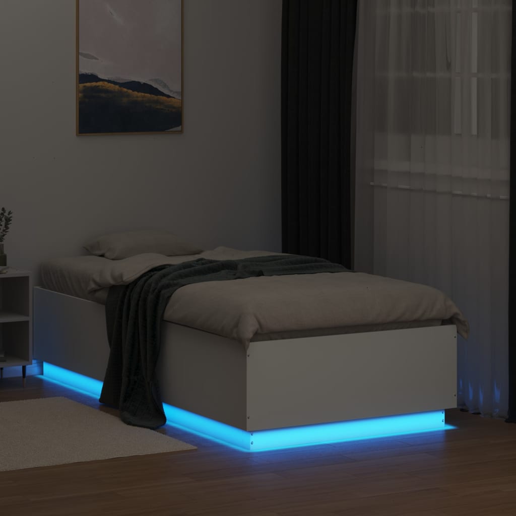 vidaXL Estrutura cama c/ luzes LED 75x190 cm derivados madeira branco