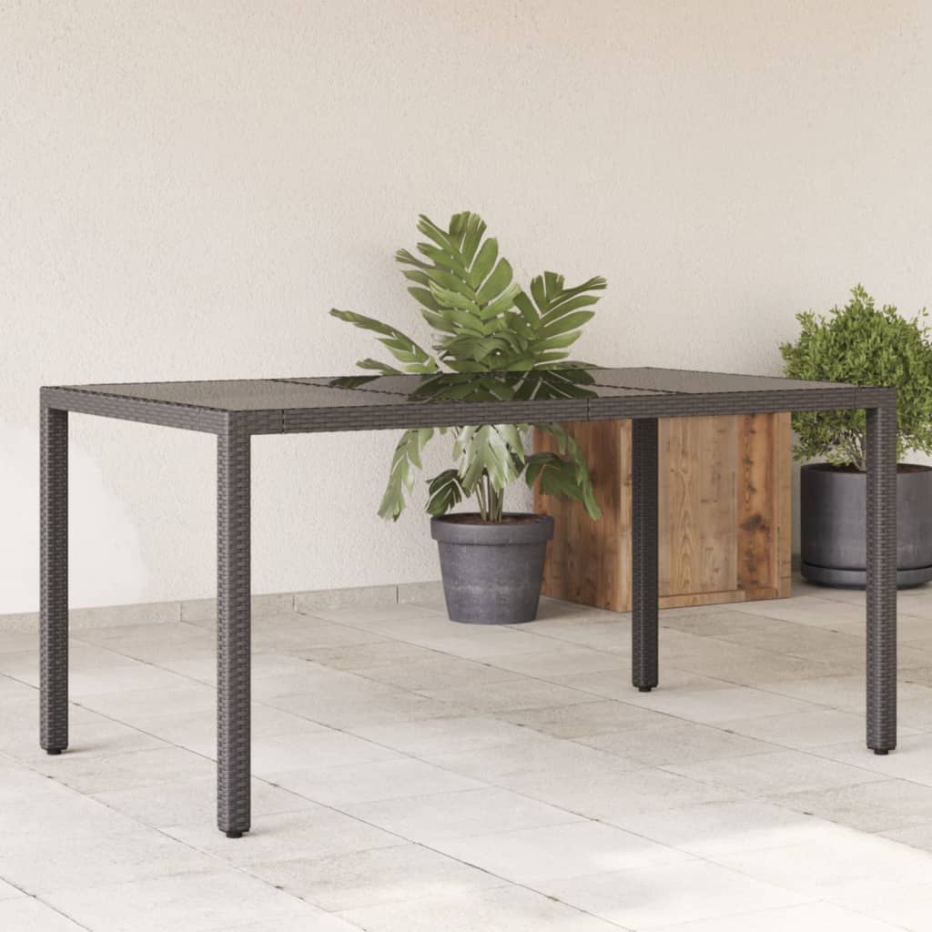 vidaXL Mesa de jardim com tampo de vidro 150x90x75 cm vime PE preto