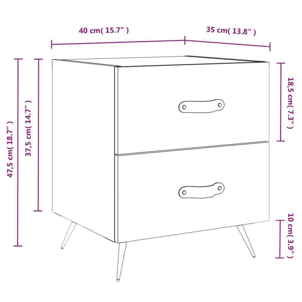 vidaXL Mesa de cabeceira derivados de madeira branco brilhante