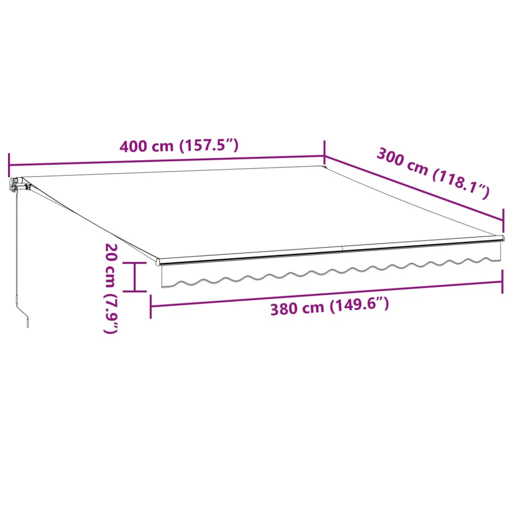 vidaXL Toldo retrátil manual com luzes LEDs 400x300cm antracite/branco