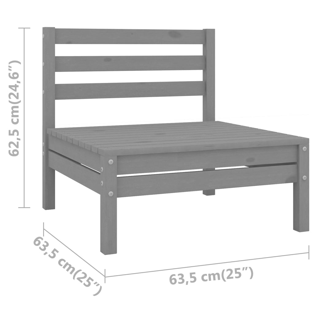 vidaXL Sofás de centro para jardim 2 pcs madeira pinho maciça cinzento