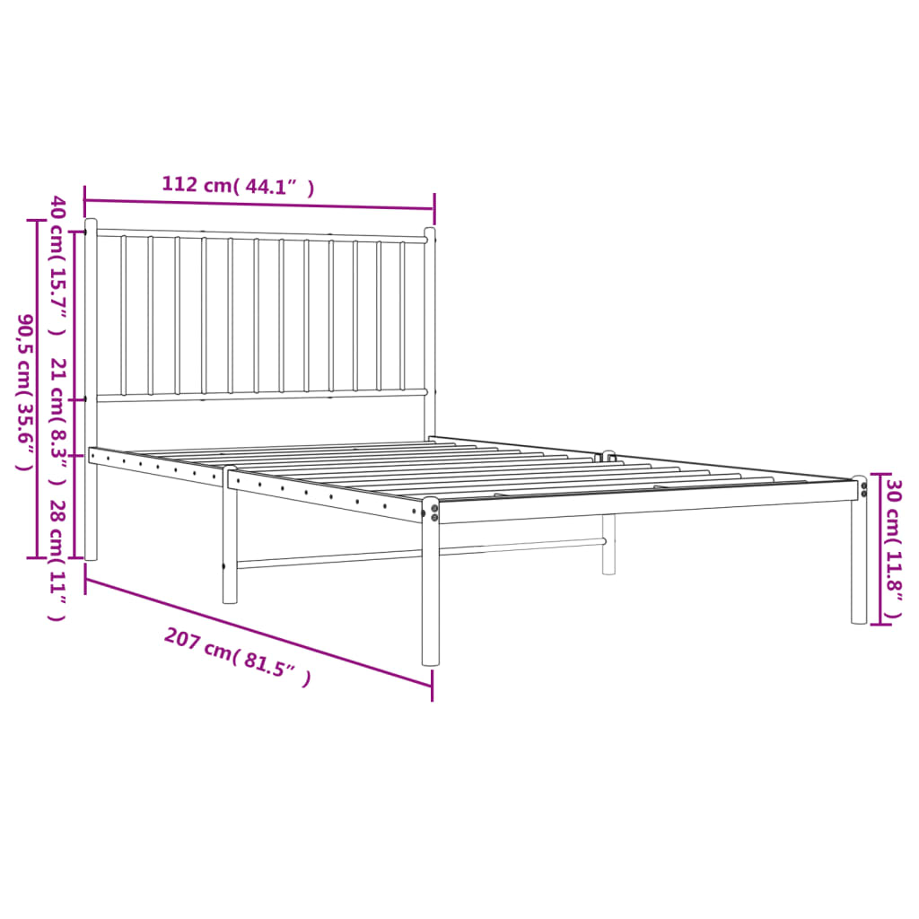 vidaXL Estrutura de cama em metal com cabeceira 107x203 cm branco