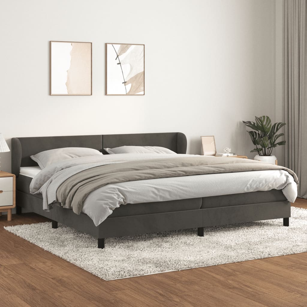 vidaXL Cama com molas/colchão 200x200 cm veludo cinzento-escuro