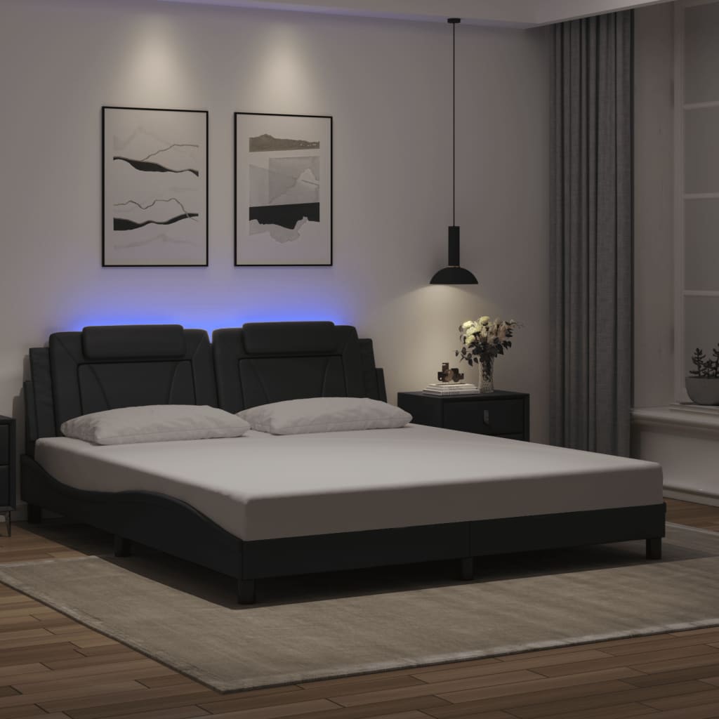 vidaXL Estrutura de cama c/ luzes LED 180x200cm couro artificial preto