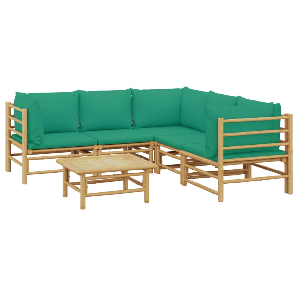 vidaXL 6 pcs conjunto lounge de jardim bambu c/ almofadões verdes