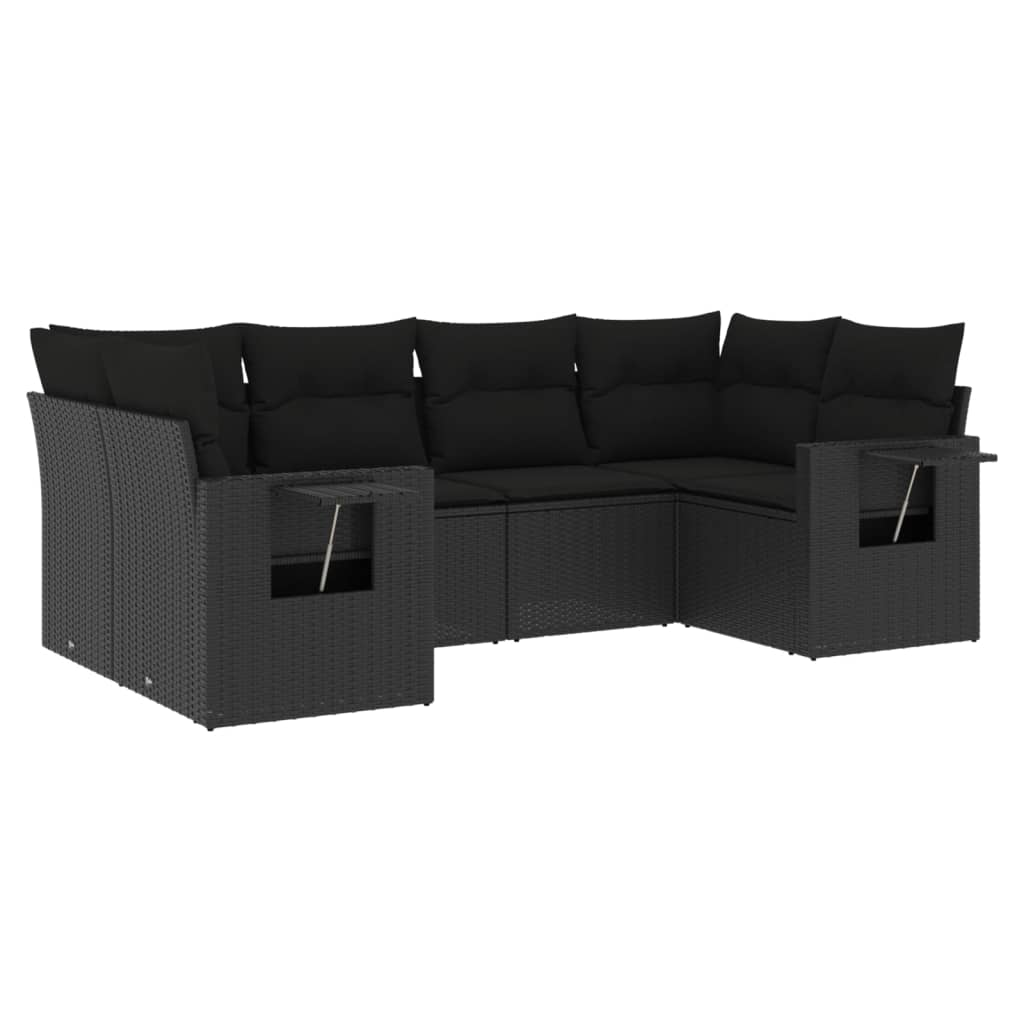 vidaXL 6 pcs conjunto sofás de jardim c/ almofadões vime PE preto