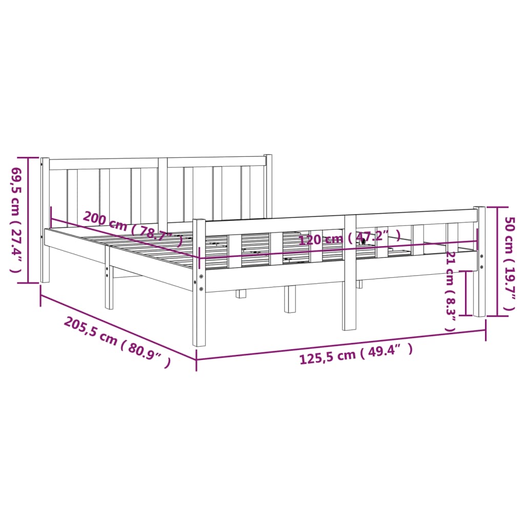 vidaXL Estrutura de cama sem colchão 120x200 cm madeira maciça