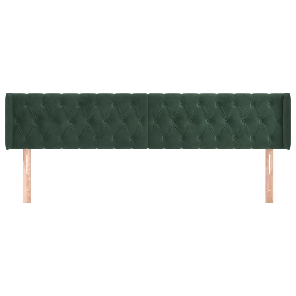 vidaXL Cabeceira de cama c/ abas veludo 203x16x78/88cm verde-escuro