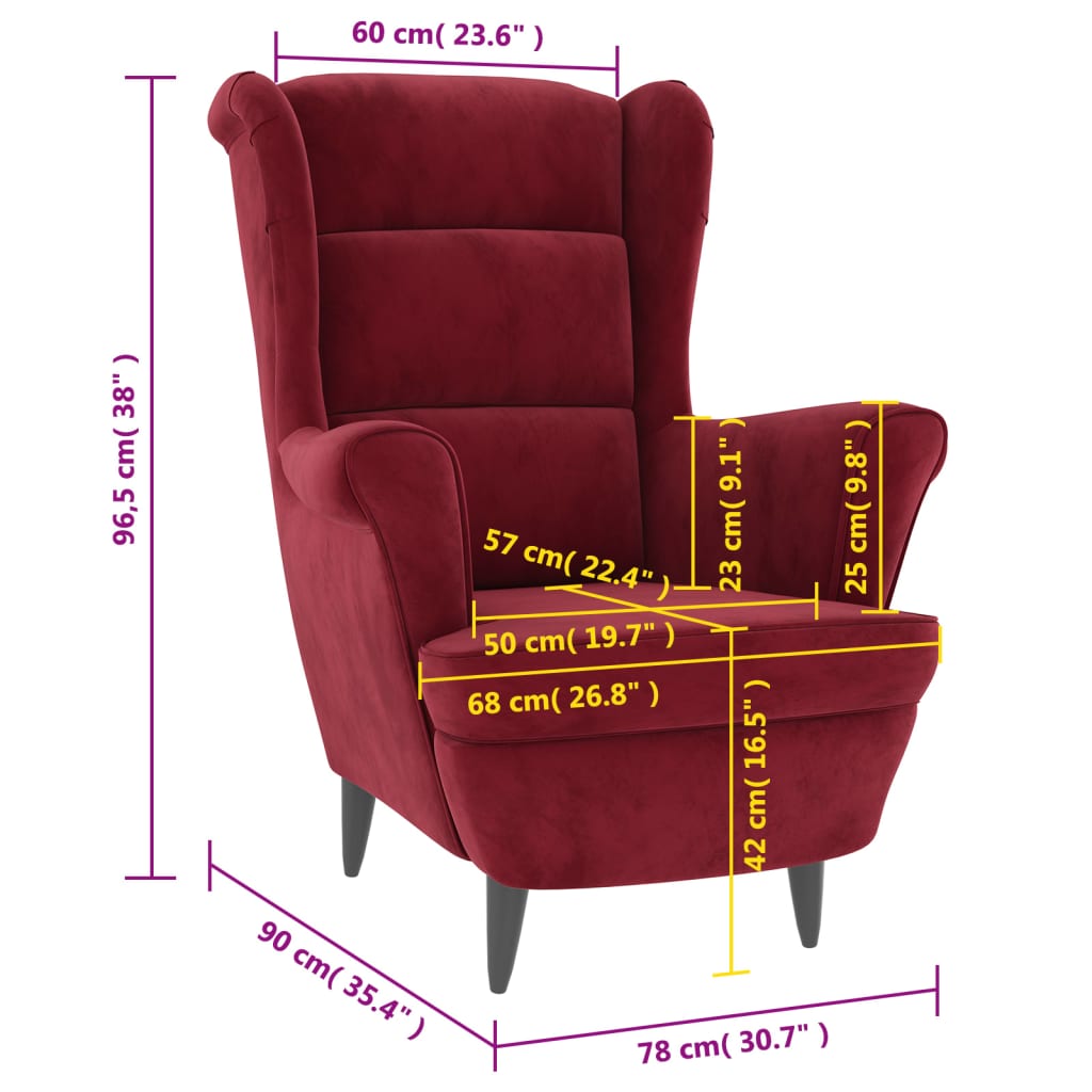 vidaXL Poltrona em veludo vermelho tinto