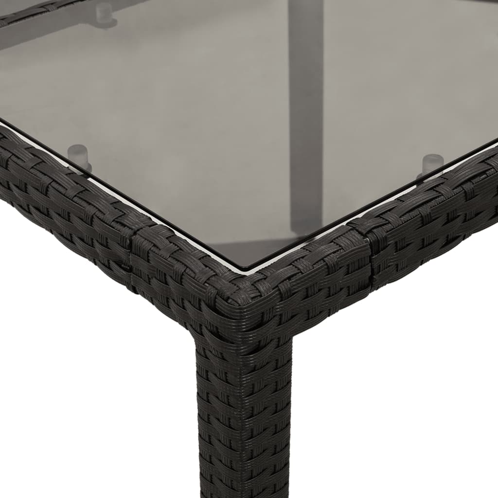 vidaXL Mesa de jardim com tampo de vidro 150x90x75 cm vime PE preto