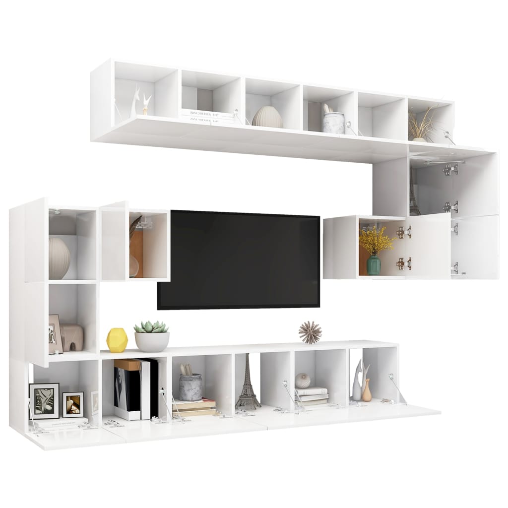 vidaXL 10 pcs conjunto de móveis de TV derivados de madeira branco