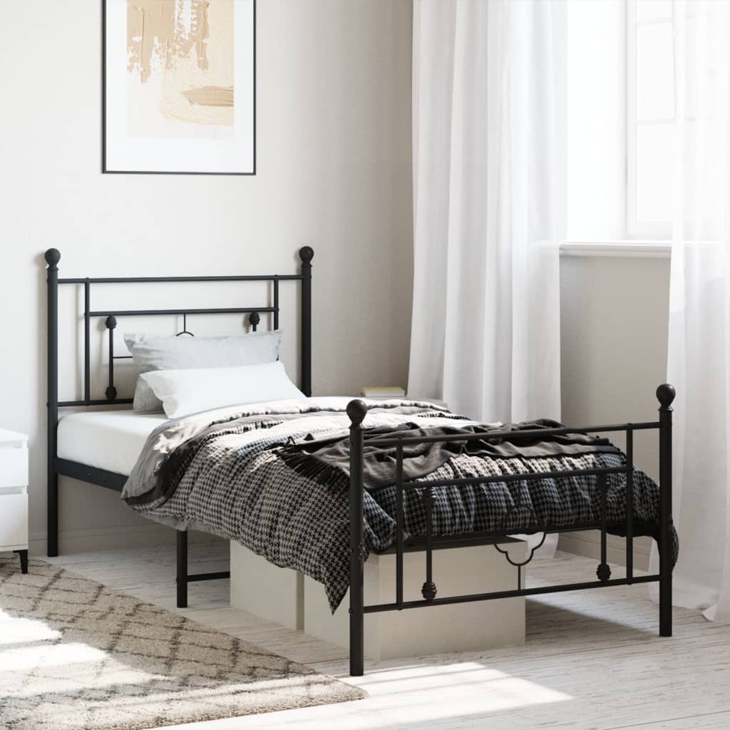 vidaXL Estrutura de cama com cabeceira e pés 100x190 cm metal preto