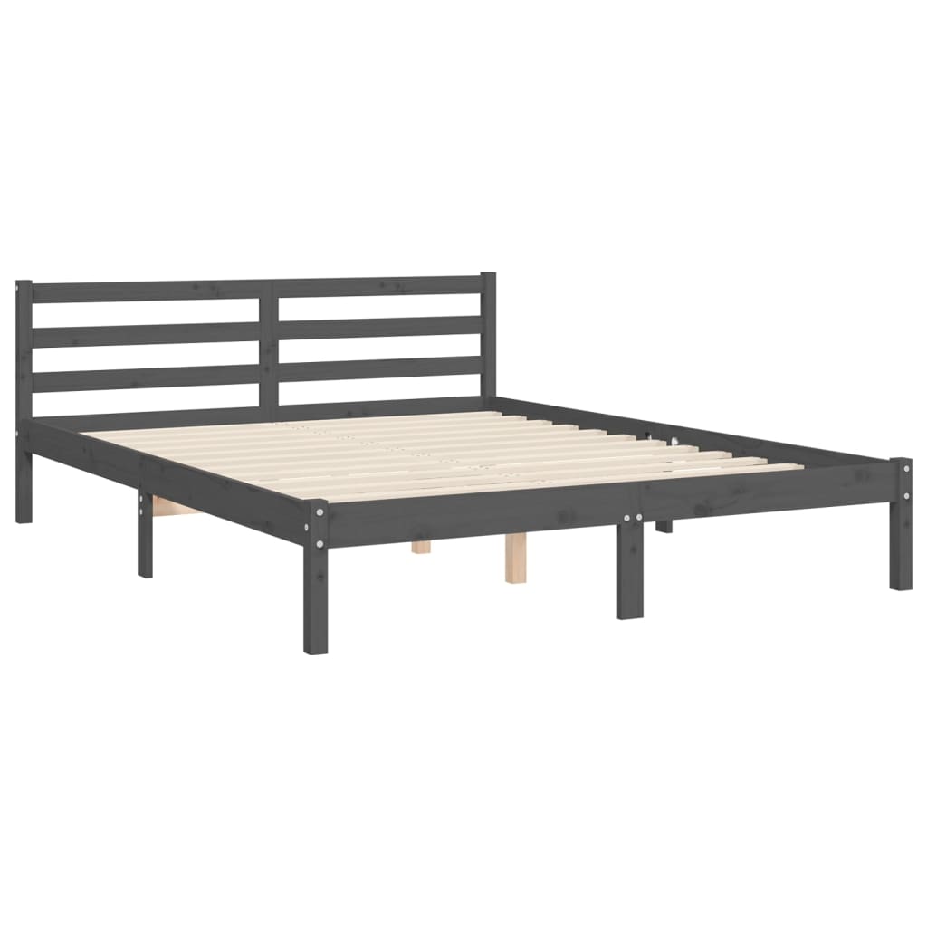 vidaXL Estrutura de cama com cabeceira 140x190 cm madeira maciça cinza