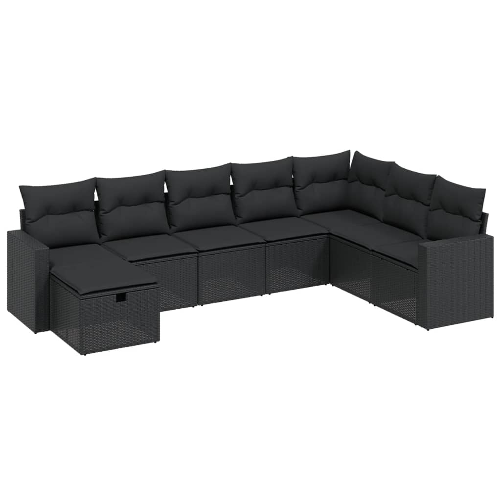 vidaXL 8 pcs conjunto sofás de jardim com almofadões vime PE preto