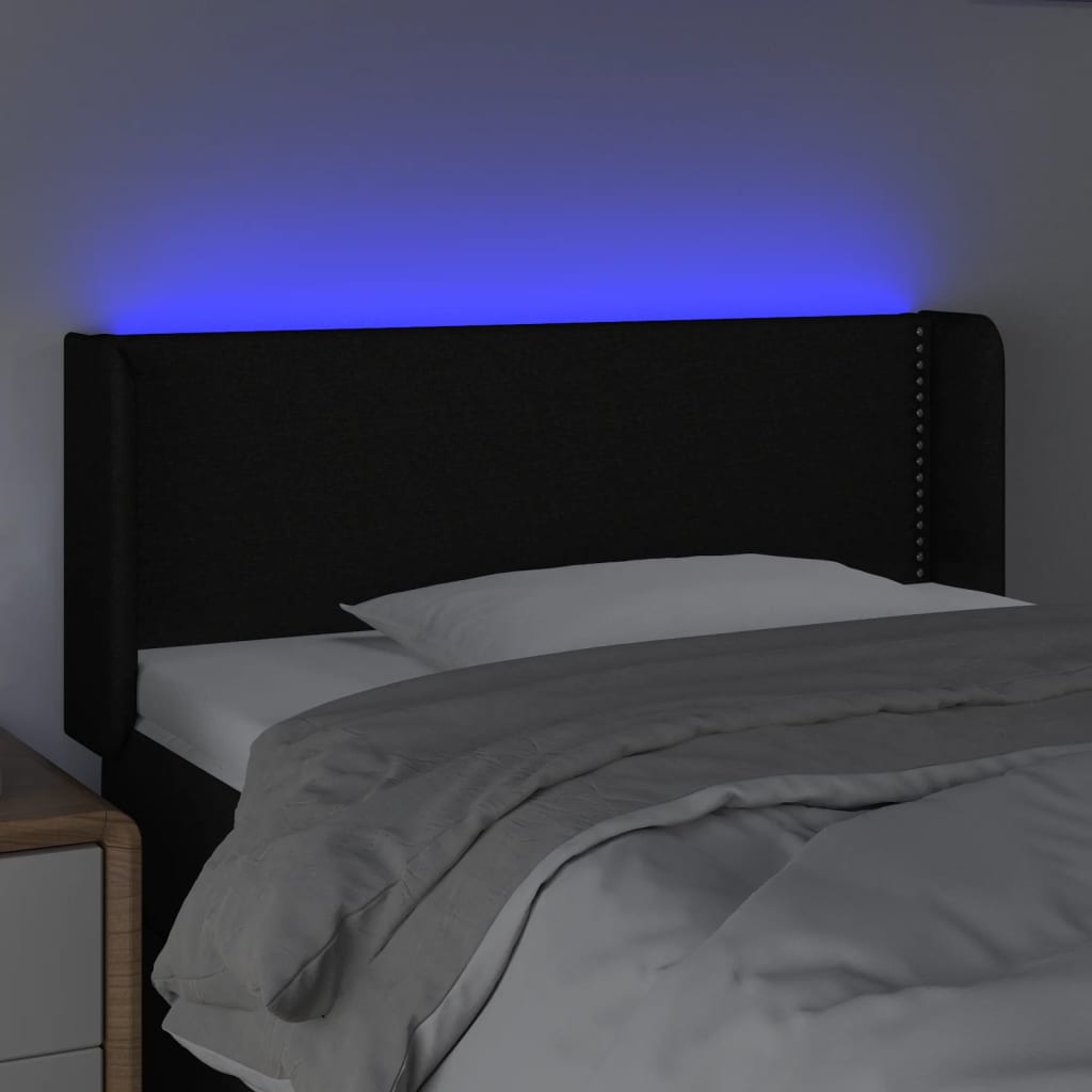 vidaXL Cabeceira de cama c/ luzes LED tecido 83x16x78/88 cm preto