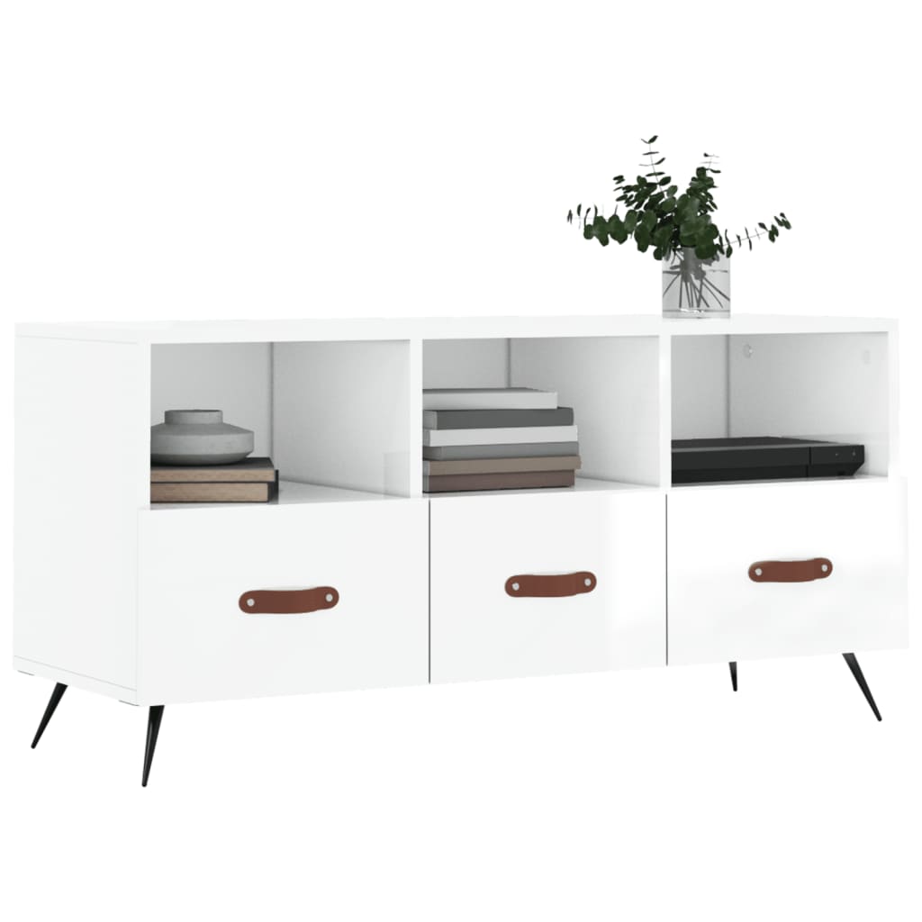 vidaXL Móvel para TV 102x36x50 cm derivados madeira branco brilhante