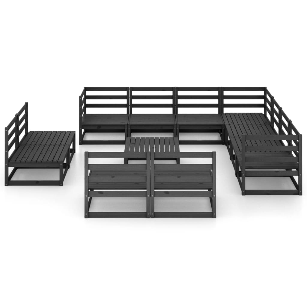 vidaXL 12 pcs conjunto lounge de jardim pinho maciço preto