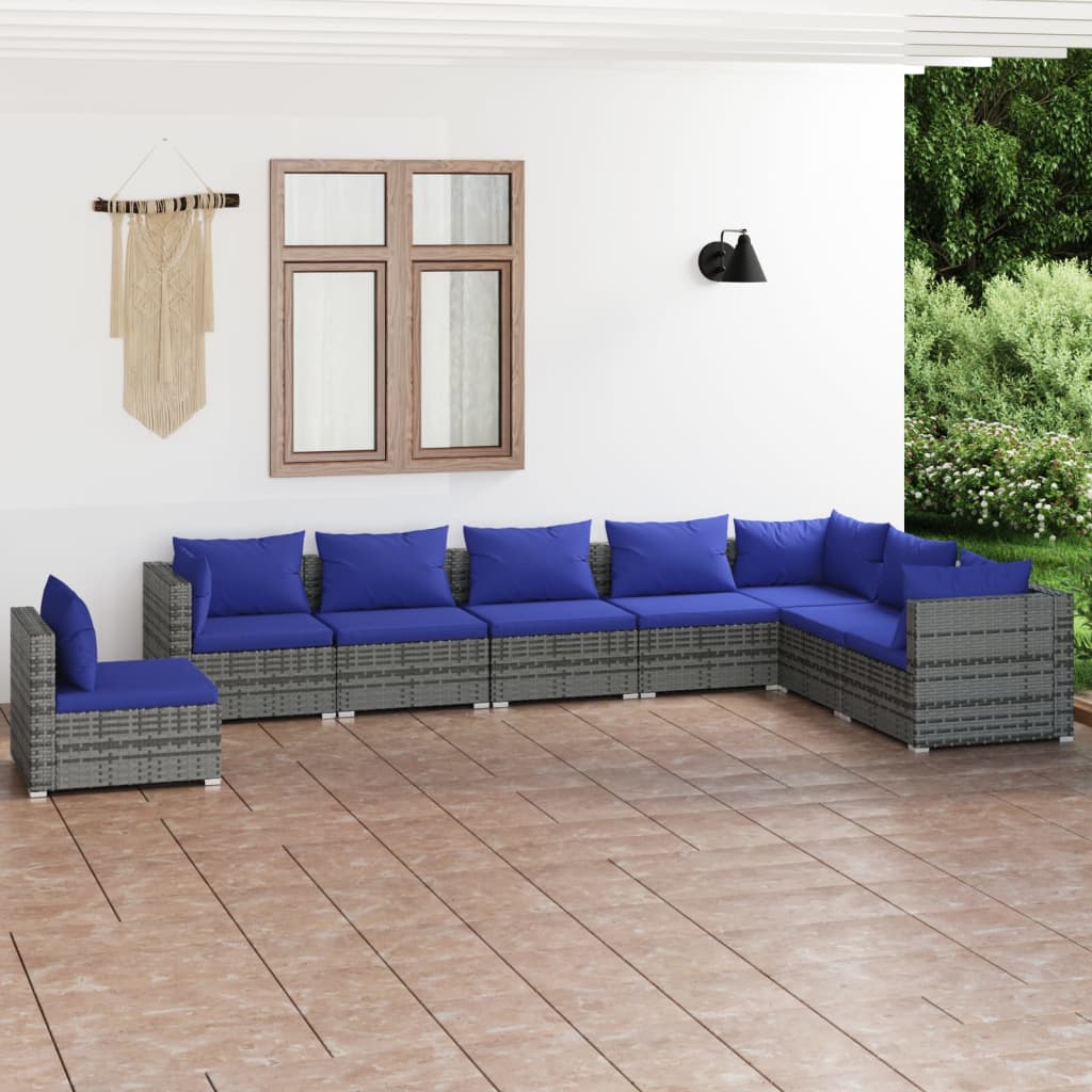 vidaXL 8 pcs conjunto lounge de jardim c/ almofadões vime PE cinzento