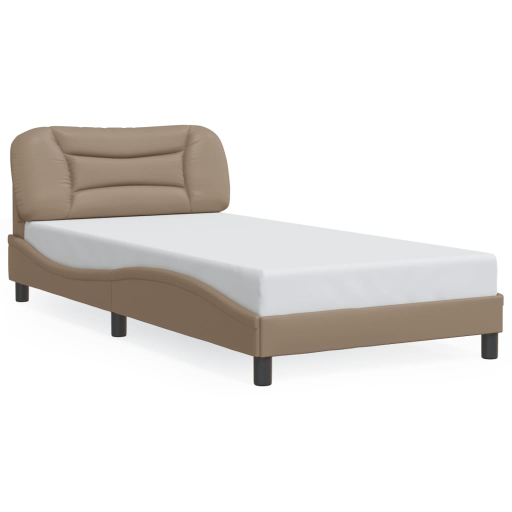 vidaXL Estrutura cama cabeceira 100x200 cm couro artificial cappuccino