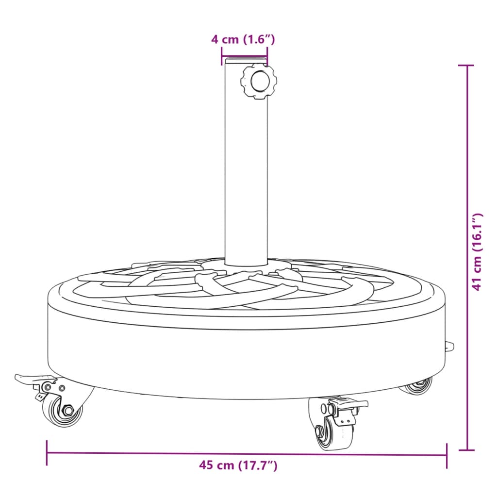 vidaXL Base p/ guarda-sol c/ rodas p/ postes de Ø38/48mm 27 kg redondo