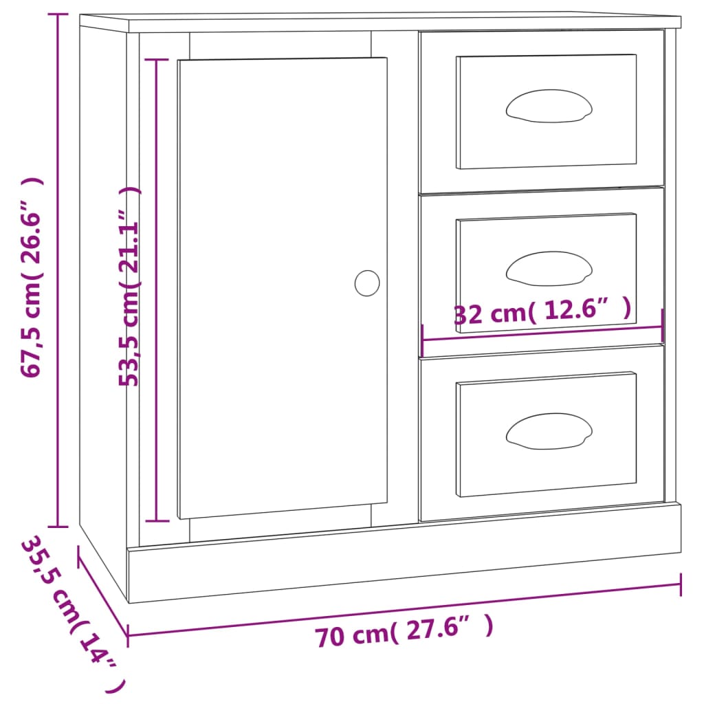 vidaXL Aparador 70x35,5x67,5 cm derivados de madeira branco