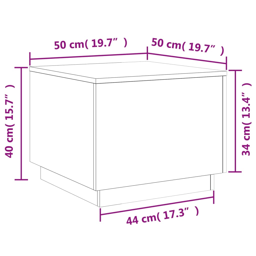 vidaXL Mesa de centro com luzes LED 50x50x40 cm carvalho castanho