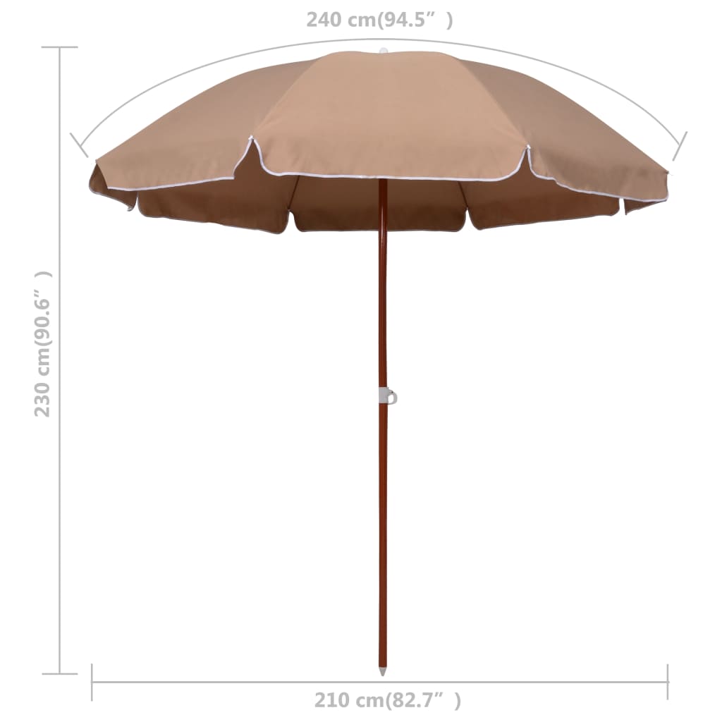 vidaXL Guarda-sol de jardim c/ poste de aço 240cm cinzento-acastanhado