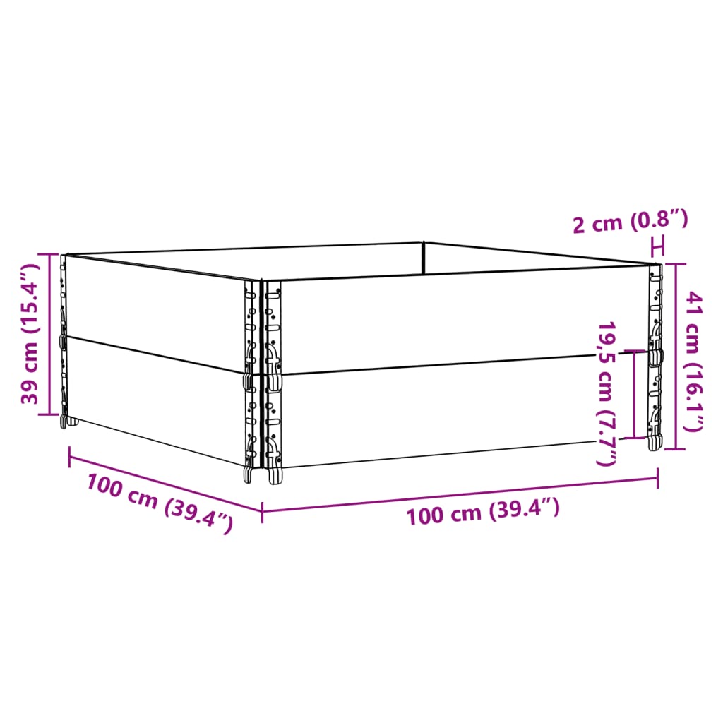 vidaXL Colares p/ paletes 2 pcs 100x100 cm madeira pinho maciça preto