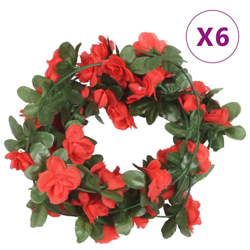 vidaXL Grinaldas de flores de Natal 6 pcs 250 cm vermelho