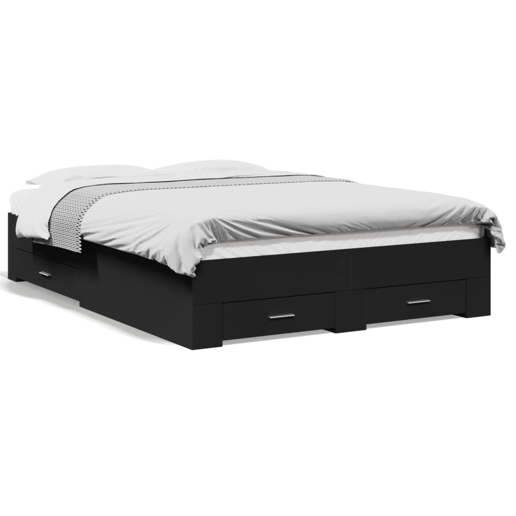 vidaXL Estrutura de cama c/ gavetas 135x190 cm derivados madeira preto