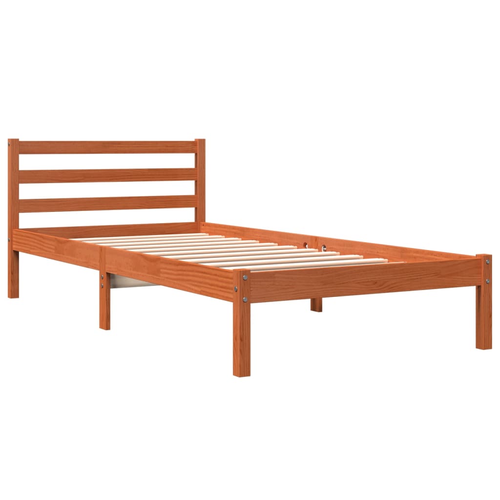 vidaXL Estrutura de cama 100x200 cm madeira pinho maciça castanho cera