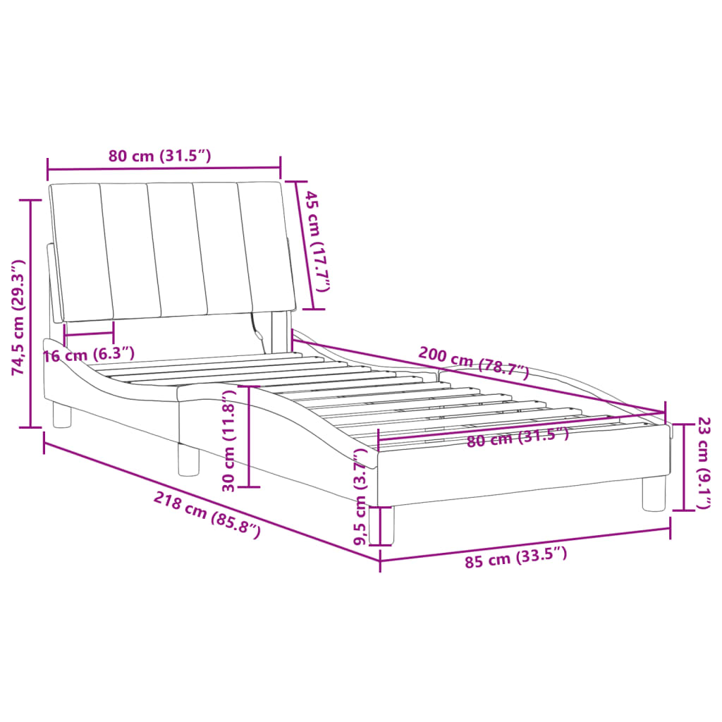 vidaXL Estrutura de cama c/ luzes LED 80x200 cm veludo preto