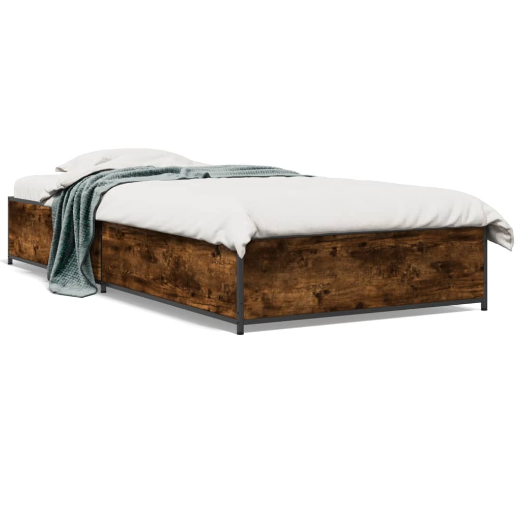 vidaXL Estrutura de cama derivados de madeira e metal carvalho fumado