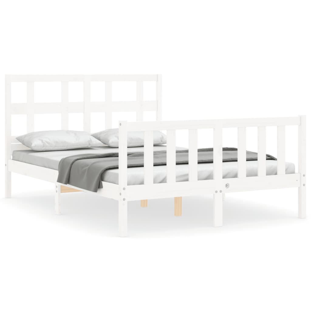 vidaXL Estrutura de cama com cabeceira 140x200cm madeira maciça branco