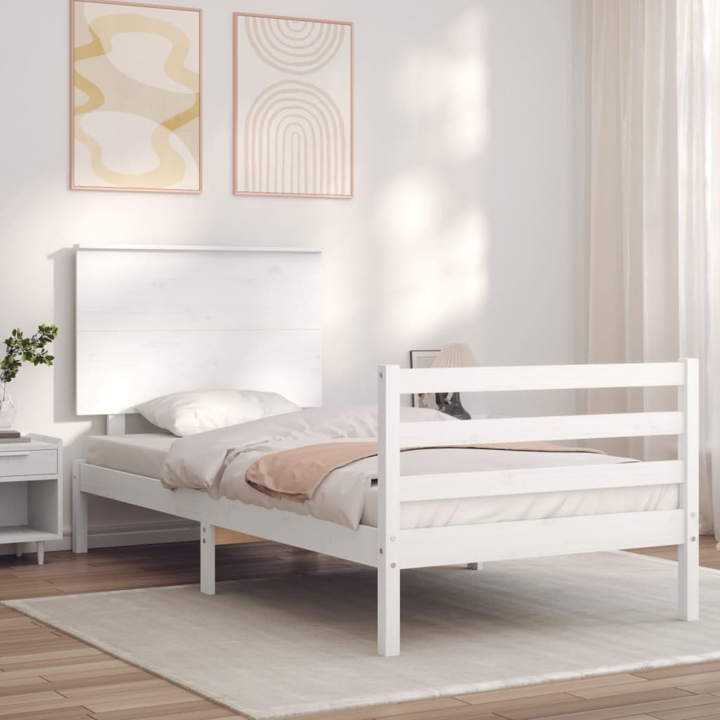 vidaXL Estrutura de cama com cabeceira 100x200cm madeira maciça branco