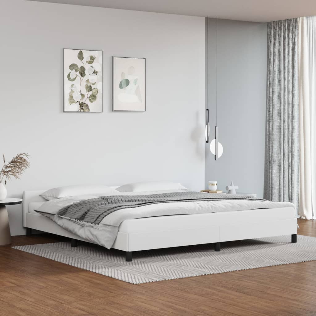 vidaXL Estrutura cama c/ cabeceira couro artificial 200x200 cm branco