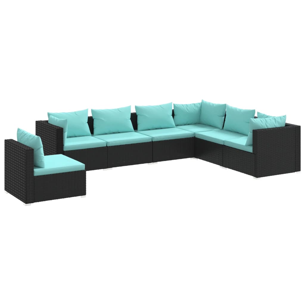 vidaXL 7 pcs conjunto lounge de jardim c/ almofadões vime PE preto