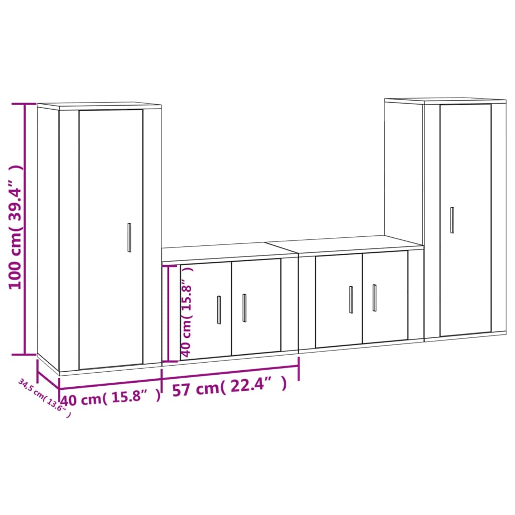 vidaXL 4 pcs conjunto móveis de TV madeira processada branco brilhante