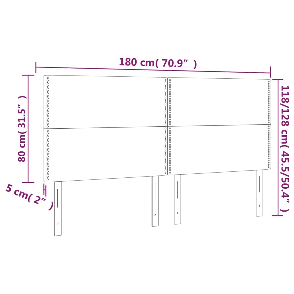 vidaXL Cabeceira de cama c/ luzes LED tecido 180x5x118/128 cm preto